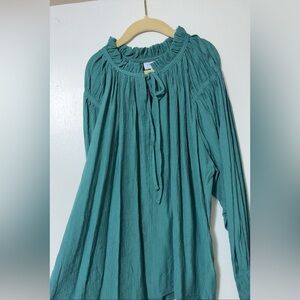 Charming Teal Ruffle Neck Kids Dress